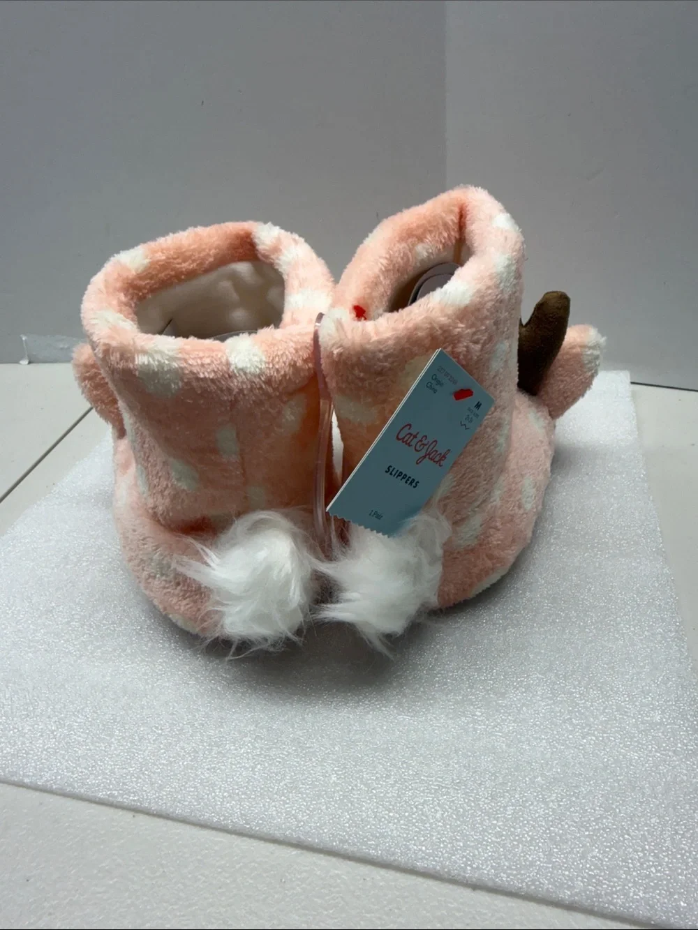 Cat & Jack - Toddler Girls Polka Dot Reindeer Slippers - Pink - Medium (2T-3T)